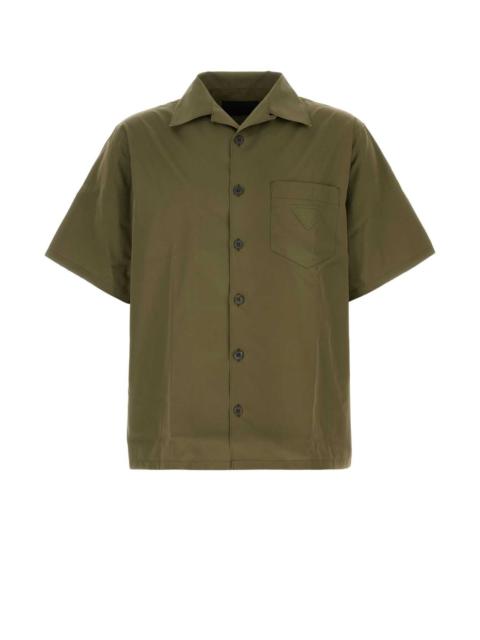 Prada Prada Men Army Green Poplin Shirt
