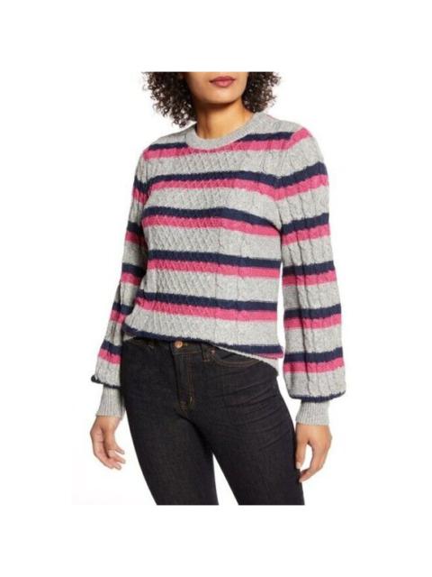 Halogen X Atlantic-Pacific Striped Cable Knit Sweater Lovely Stripe Sz S NWT
