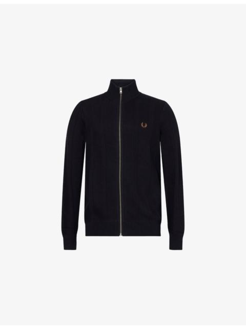 Fred Perry Logo-Embroidery Textured Zip Cotton Knitted Cardigan