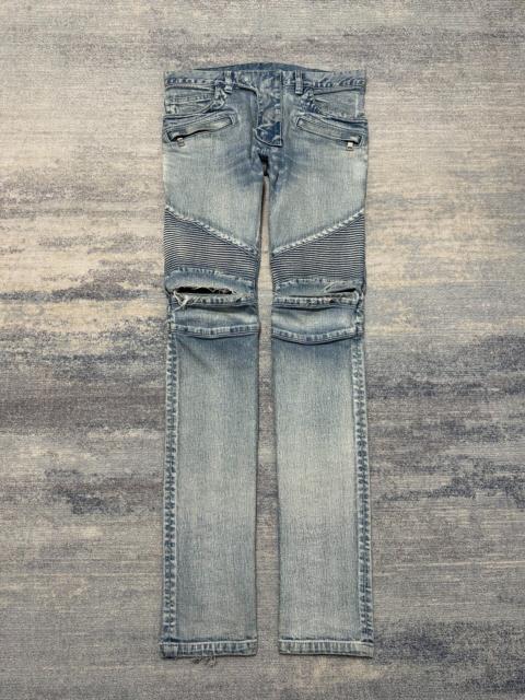 Balmain Balmain SS15 ice blue distressed biker jeans