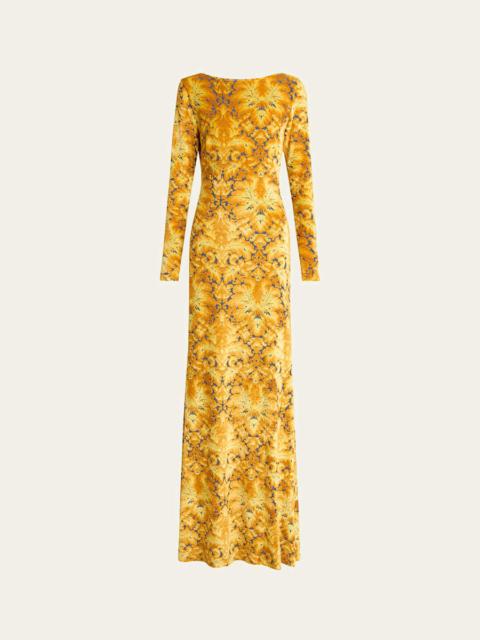 Etro Long-Sleeve Open-Back Maxi Dress