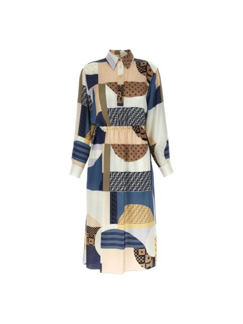 geometric-print silk belted dress