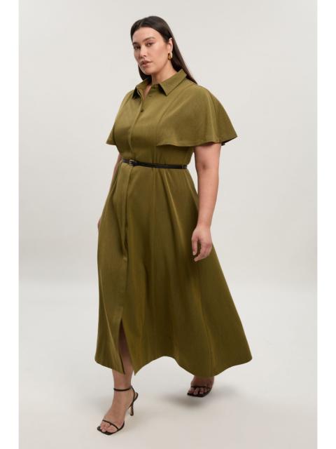 KAREN MILLEN Plus Size Twill Cape Sleeve Belted Shirt Woven Midi Dress