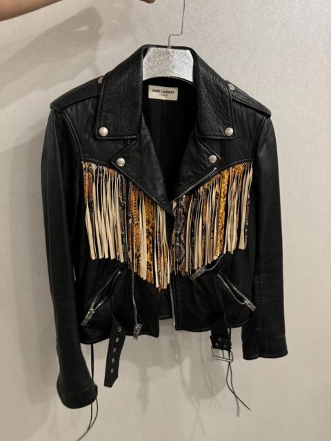 SAINT LAURENT SLP Snake Skin Fringe Leather Jacket