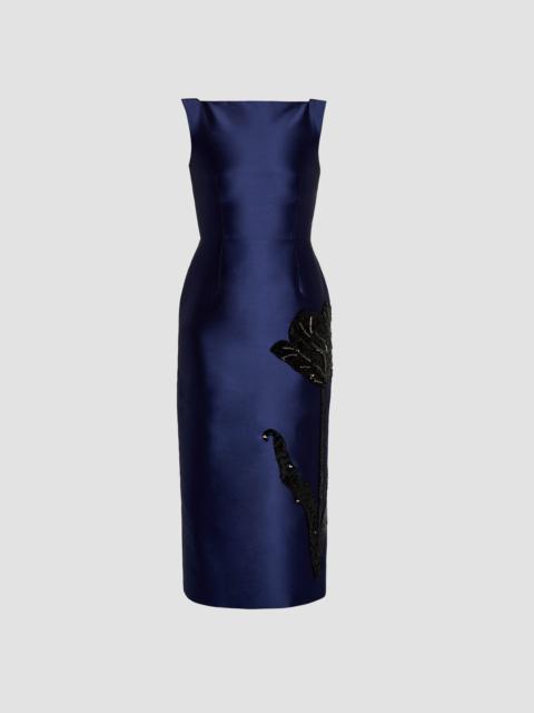 Erdem EMBELLISHED MIKADO SLEEVELESS MIDI DRESS
