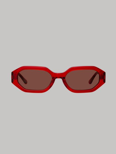 LINDA FARROW THE ATTICO IRENE ANGULAR SUNGLASSES IN RED AND BROWN