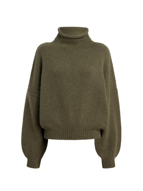 KHAITE Juniper Turtleneck Cashmere Sweater olive