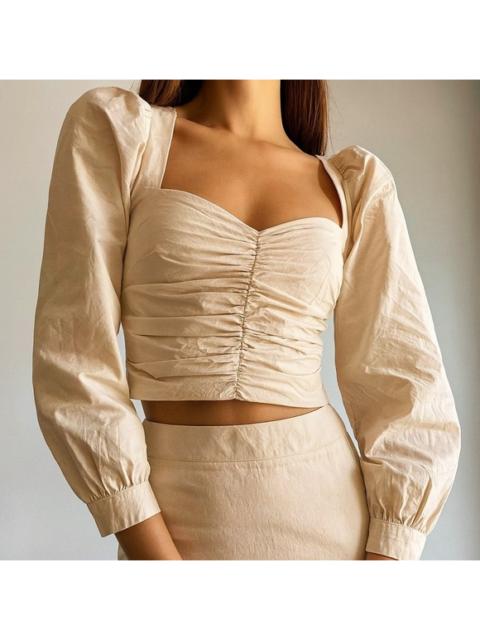 Other Designers NWT Sunday Best Cream Ruched Sweetheart Long Sleeve Crop Top Sz 10
