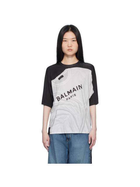 Balmain Black & White Loose Optical Illusion Print T-shirt