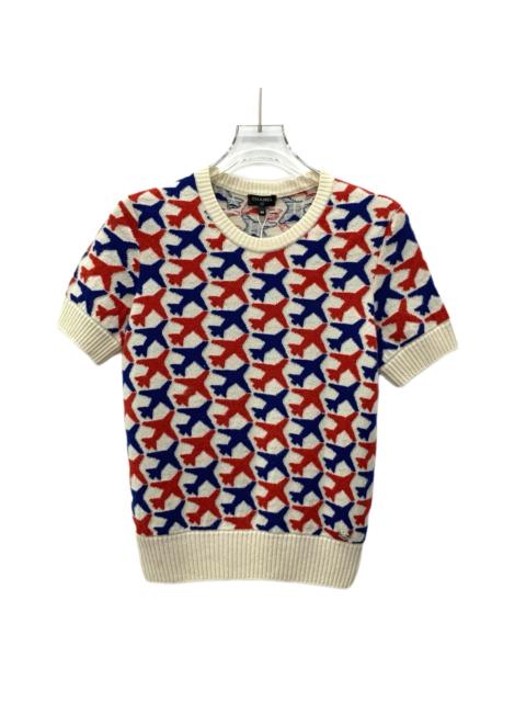 CHANEL Chanel Color-Blocked Cashmere Crew Neck Short Sleeve Knit Sweater