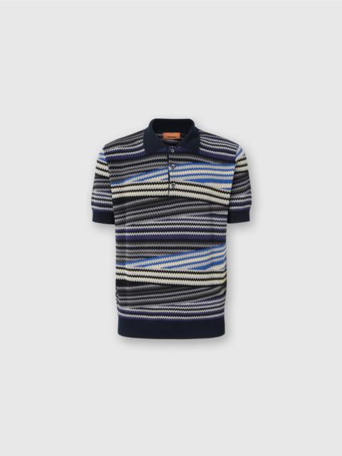Missoni Missoni Short Sleeve Polo With Buttons And Striped Zigzag Pattern in Blue at Nordstrom