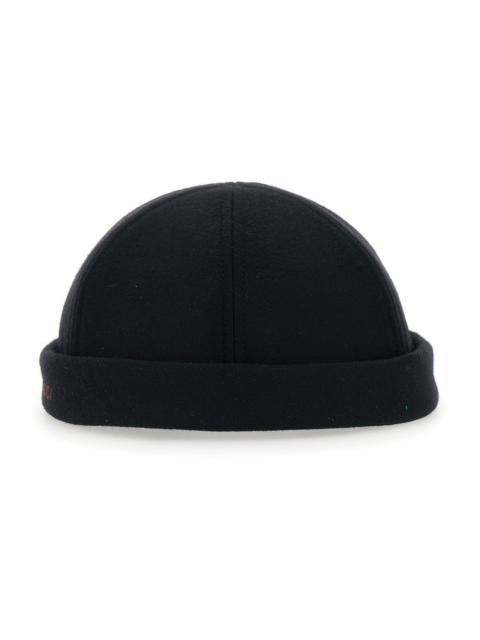 GUCCI Gucci Men Black Beanie With Logo Lettering And Rear Closure With Web Detail In Wool Man