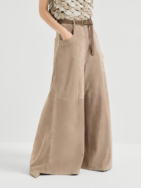 Brunello Cucinelli Suede maxi trousers with monili