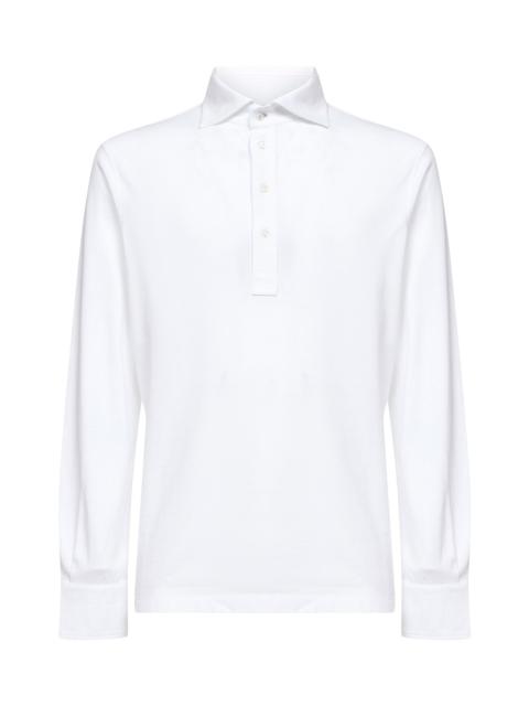 Brunello Cucinelli Brunello Cucinelli Men White Cotton Piquet Long-Sleeved Polo Shirt