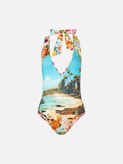 CAMILLA REVERSIBLE BIND EDGE V NECK HALTER ONE PIECE