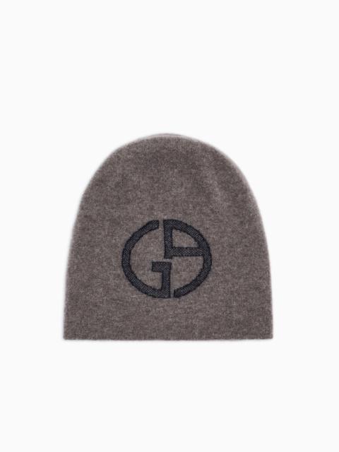 GIORGIO ARMANI CASHMERE BEANIE WITH GA LOGO INTARSIA