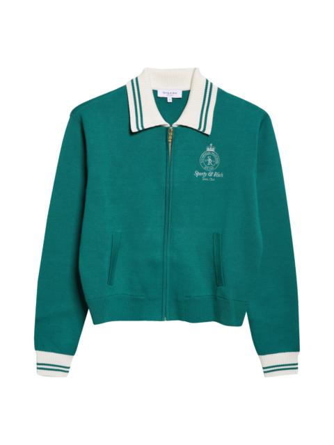 Sporty & Rich Sporty & Rich Crown Embroidered Full Zip Cardigan in Alpine at Nordstrom