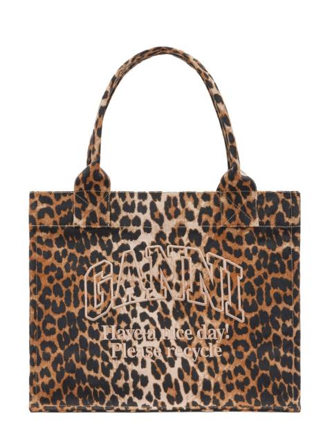 GANNI LARGE COTTON TOTE BAG WITH LOGO