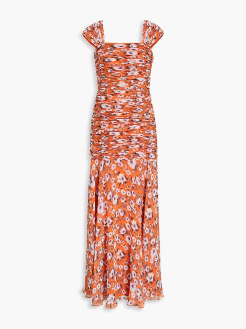 Other Designers Ruched floral-print chiffon maxi dress