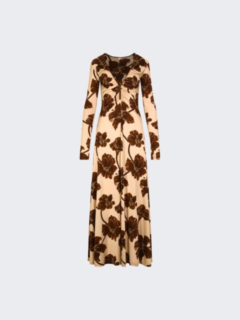 Johanna Ortiz Alma Bordada Ankle Dress Ecru And Chocolate