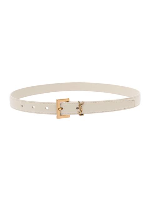 SAINT LAURENT Saint Laurent Women White Leather Belt With Ysl Logo Buckle For Women