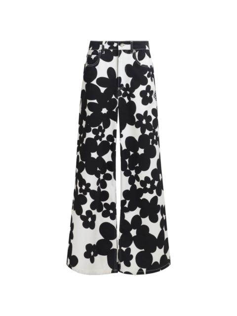 floral-print flared trousers