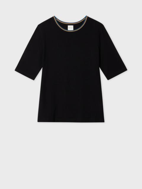 Paul Smith Women's Black Viscose Top with 'Signature Stripe' Trim