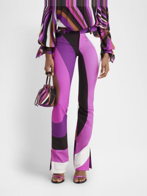 Abstract-Print Bootcut-Leg Slit-Hem Trousers