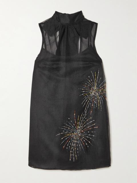 STAUD Albee Embellished Organza Mini Dress