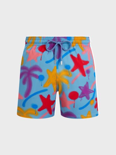 Vilebrequin Men Stretch Short Swim Shorts Spray Paint - VBQ x Palm Angels