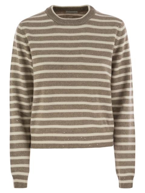 Brunello Cucinelli Brunello Cucinelli Women Sparkling & Dazzling Striped Cashmere And Wool Sweater