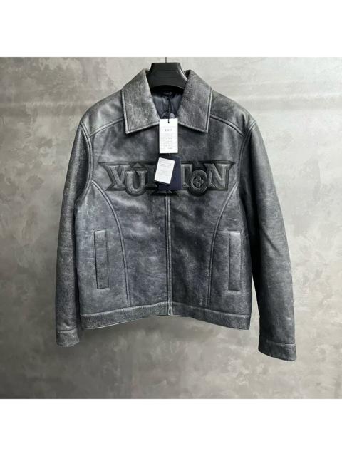 Louis Vuitton Louis Vuitton Black Leather Long-Sleeve Jacket with Letter Print