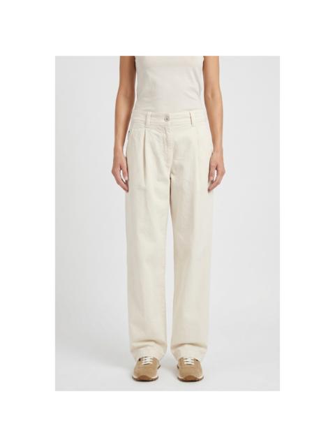 Brunello Cucinelli Brunello Cucinelli Wooff White Relaxed Cotton Trousers