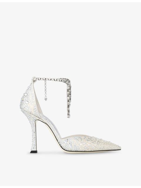 JIMMY CHOO Stevie 100 Crystal-Embellished Satin Heeled Courts