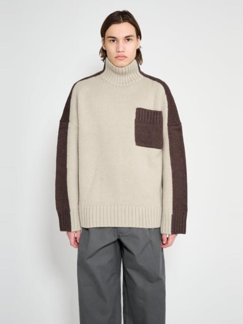 JW Anderson JW ANDERSON TWO TONE PATCH POCKET JUMPER NOUGAT / CHOCOLATE
