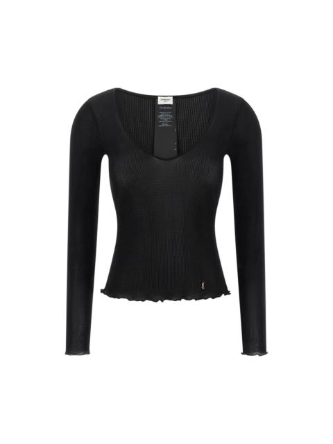 SAINT LAURENT SAINT LAURENT $1320 Black Cassandre V-Neck Silk Top New & Au