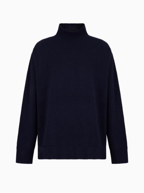 EMPORIO ARMANI ICON VIRGIN WOOL MOCK-NECK JUMPER WITH A PLATED CHECK MOTIF