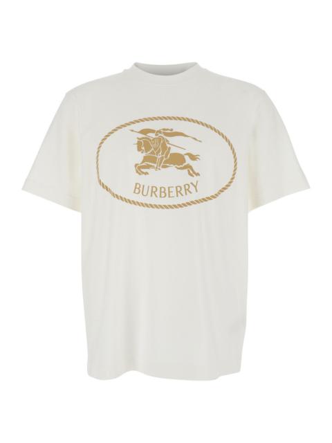 Burberry Men Beige Crewneck T-Shirt With Maxi Logo On The Front In Cotton Man