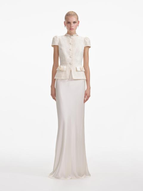 self-portrait Cream Boucle Bow Detail Maxi Dress