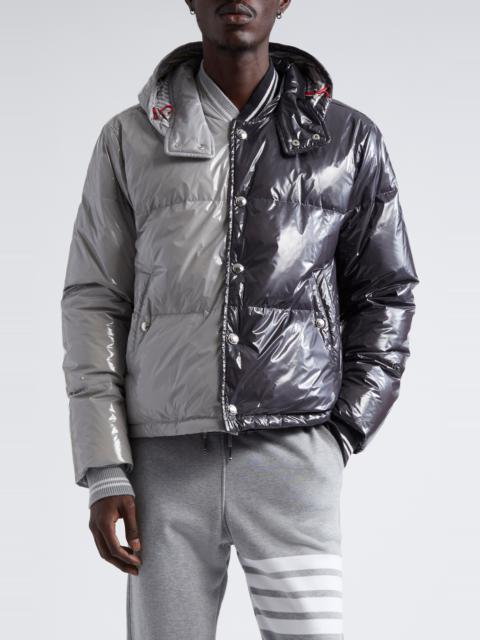 Thom Browne Thom Browne Colorblock Down Puffer Jacket with Removable Hood in Light Grey at Nordstrom