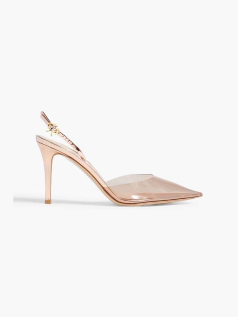 Gianvito Rossi Ribbon D'Orsay 85 mirrored-leather and PVC slingback pumps