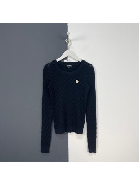 CHANEL Chanel Quilted Logo Knit Long Sleeve Top