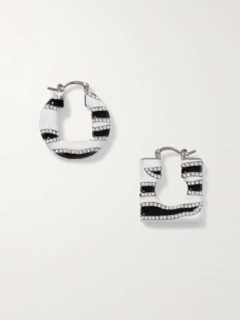 Rond Carré silver-tone, enamel and crystal hoop earrings White
