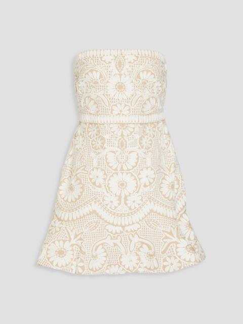 VERONICA BEARD Agata strapless embroidered cotton-blend gaberdine mini dress