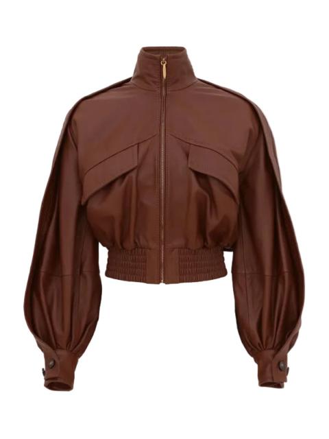 Zimmermann Luna Leather Bomber Jacket in Radical Brown