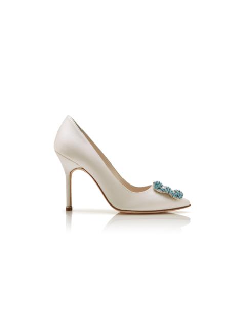 Manolo Blahnik White Satin Jewel Buckle Pumps