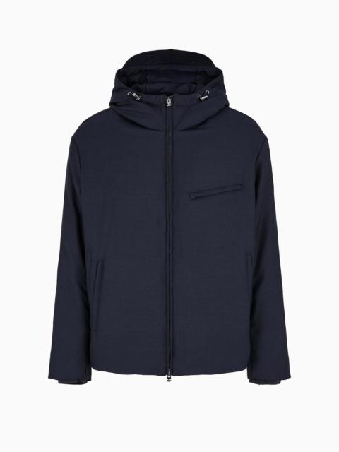 EMPORIO ARMANI Travel Essentials hooded full-zip blouson in a water-resistant virgin-wool blend