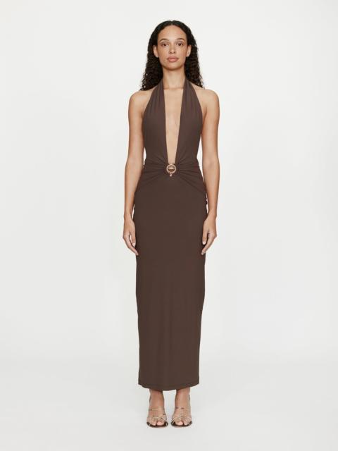 CHRISTOPHER ESBER Mineral Stone Ruched Halter Lycra Dress