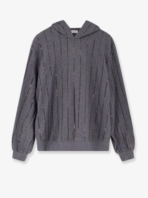 Brunello Cucinelli Dazzling Chalk Stripe Embroidery Cotton Sweatshirt