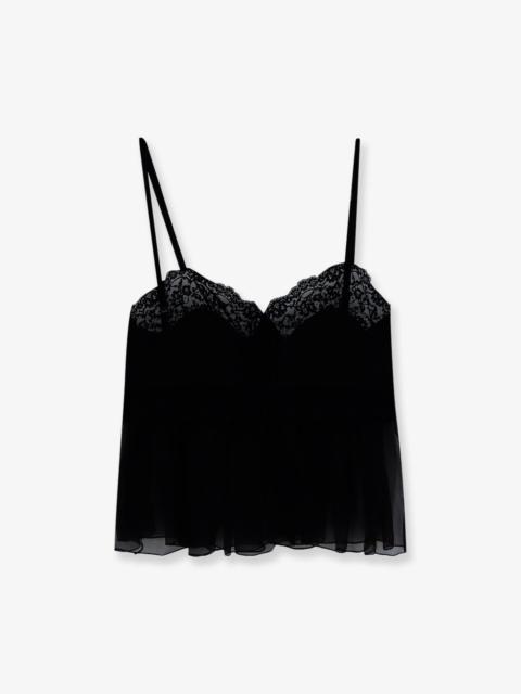 Chloé Chloe Silk Top with Lace Profiles Black
